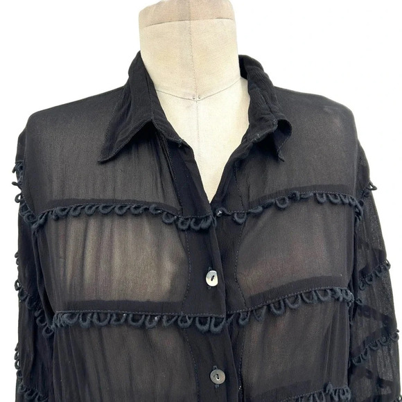 Cleobella Autumn Sheer Blouse Black Button‎ Down Size Small - Picture 3 of 10